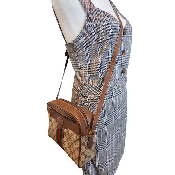Gucci Vintage GG Canvas Web Crossbody Bag Brown Leather Camera Bag Ophidia - Picture 15 of 15